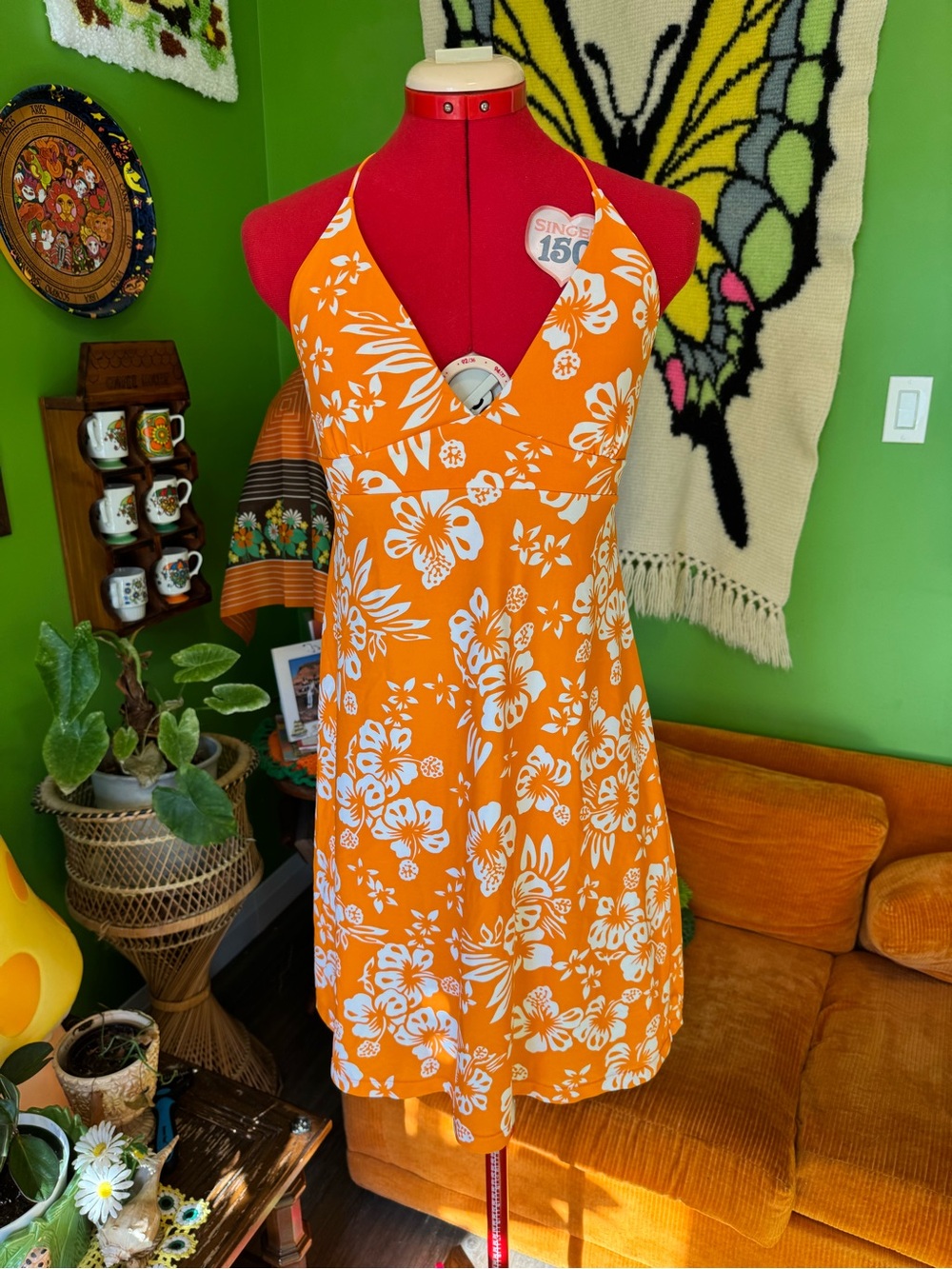 Orange Floral Halter dress/swim coverup